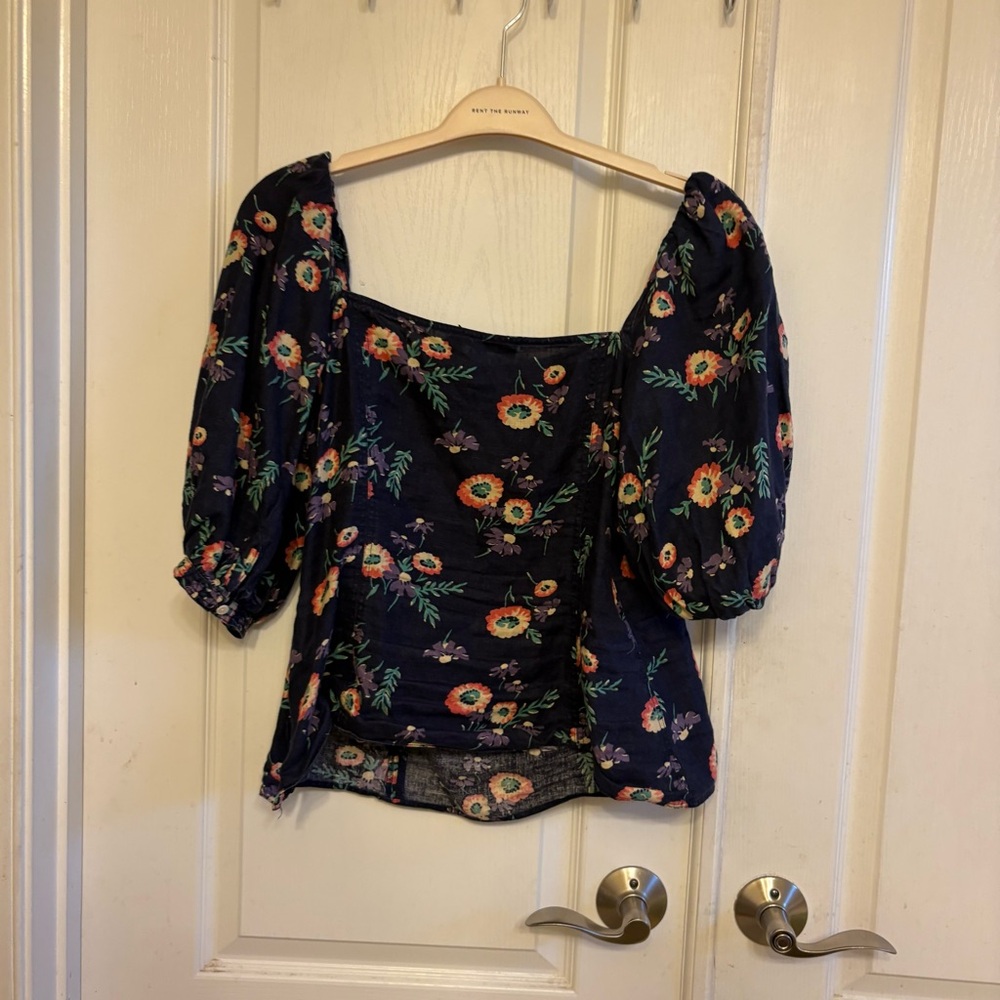 Polo‎ Ralph Lauren Navy Floral Puff Sleeve Blouse - Picture 10 of 10